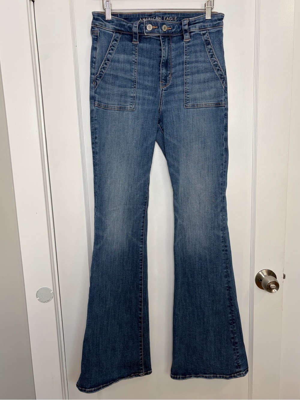 American Eagle Super High Rise Flare Jeans 10 Long Stretch